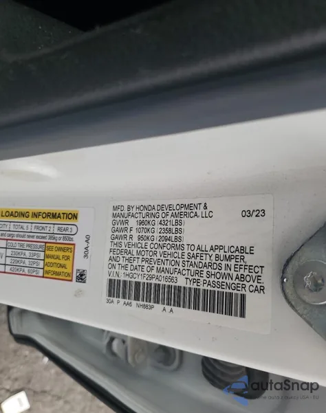 2023 Honda Accord Lx from USA, damaged, VIN 1HGCY1F29PA016563